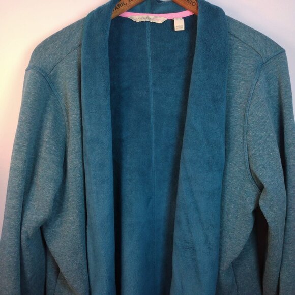 Isaac Mizrahi XL Open Front Cardigan Soft Cozy Fleece Green Pockets Fall Winter - Picture 3 of 16